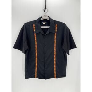 Filter short-sleeved button-up shirt with flame details size M black orange